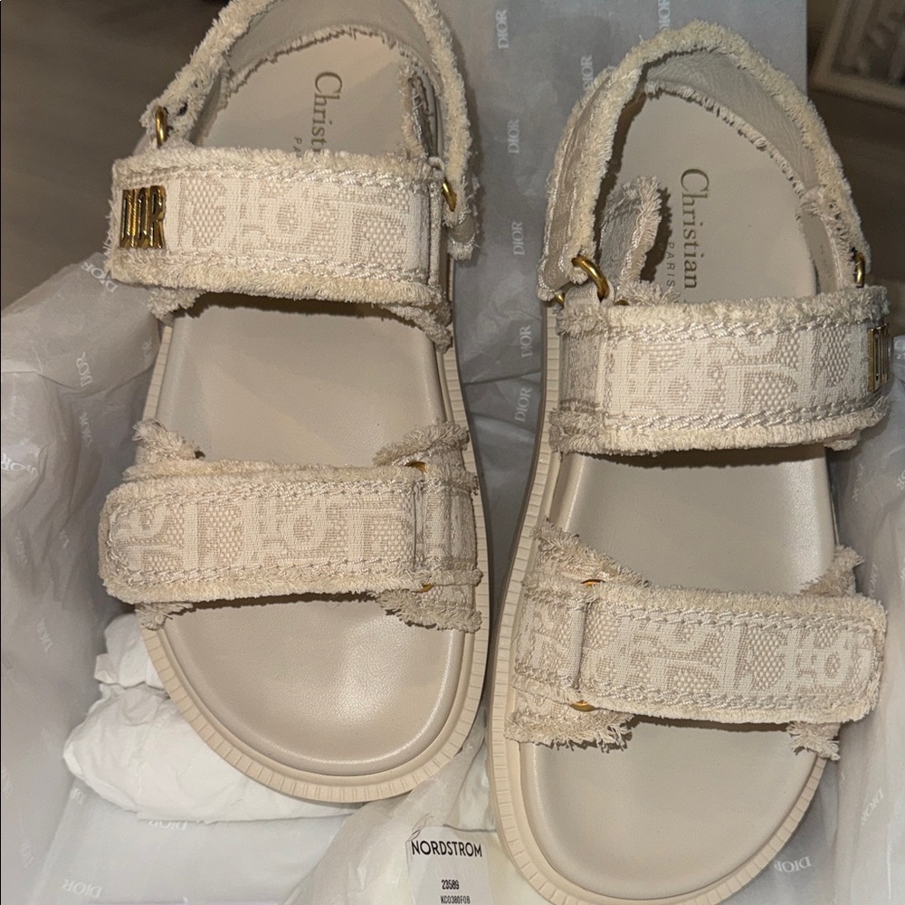 Dior Beige Textured Sandals - Picture 2 of 15